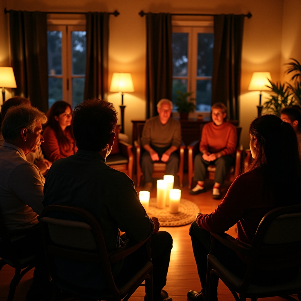 Abendliche Gesprächsrunde in warmem Licht